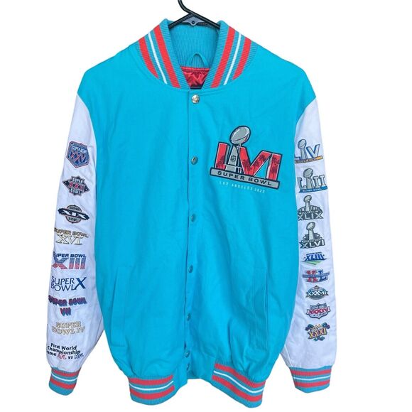 NFL Superbowl Jacket Adult Small Embroidered Patches Football Snap Front Varsity - Picture 2 of 15